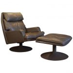 Large Vintage Leather Swivel Chair and Ottoman For Sale