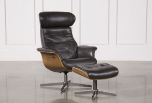 Amala Dark Grey Leather Reclining Swivel Chair & Ottoman - 360