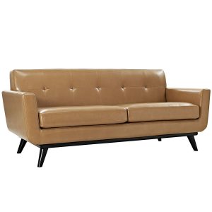 Traveller Location: Modway Engage Mid-Century Modern Upholstered Leather Loveseat  In Tan: Kitchen & Dining