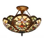 Docheer Stained Glass Tiffany Ceiling Fixture Lamp Semi Flush Mount