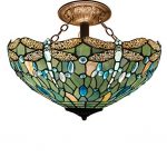 Tiffany Ceiling Fixture Lamp Semi Flush Mount 16 Inch Stained Glass