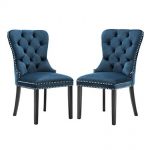 Elegant Tufted Upholstered Dining Chairs, Retro Velvet Dining Room Chair  Set of 2 with Nailed