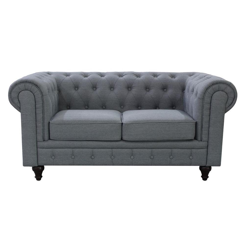 Grace Chesterfield Linen Fabric Upholstered Button-Tufted Loveseat,  Grey-S5070-L - The Home Depot
