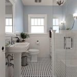 Inspiration for a victorian white tile and subway tile ceramic floor and  multicolored floor bathroom remodel