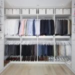 All White Walk in CLoset with Shelving Closet Rods Basket Storage and  Cabinets