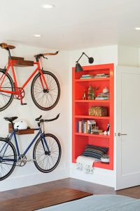 Bike Storage Is Functional and Decorative in Hip Bedroom