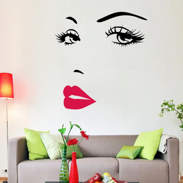 Portrait Sexy Beauty Girl Lip Eye 3d Wall Sticker Decorative Vinyl Walls  DIY Painting Home Decor Living Room Wall Decals Cafe