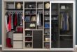 Natural Wood Stand Alone Closet with Cubbies Closet Rods Shelving Dark  Brown Accents and Sliding Glass