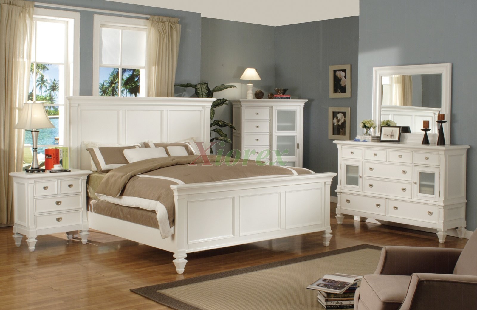 White Bedroom Set with Tall Headboard King and Queen Beds 126 | Xiorex;  Black Bedroom Furniture