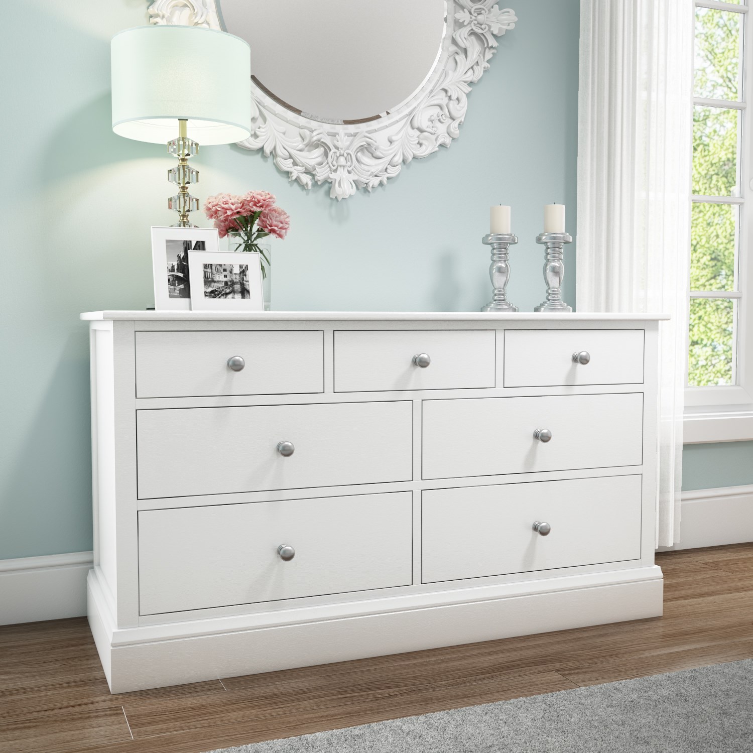 Harper White Solid Wood 4+3 Wide Chest of Drawers HRP005B