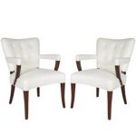 Pair of Stow Davis White Leather Armchairs