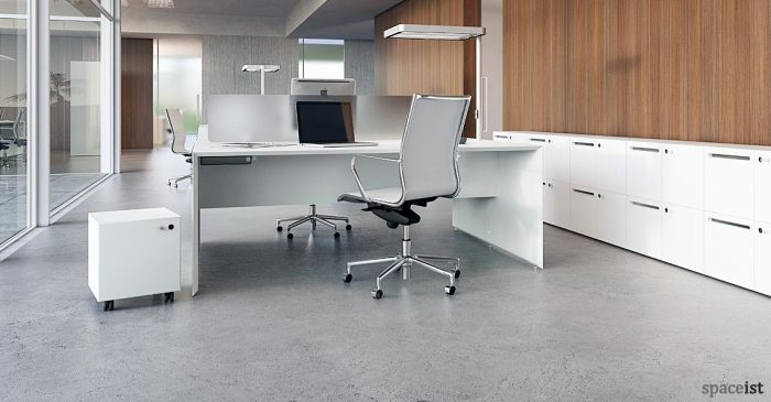 45 white office desk with desk light