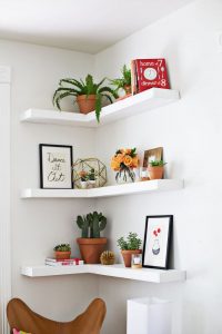 Keep it clean and simple with floating white shelves.