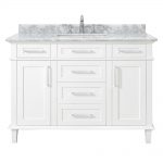 D Vanity in White with Carrara Marble Top with White Sinks