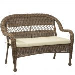 Mix and Match Brown Wicker Outdoor Stack Loveseat with Beige Cushion