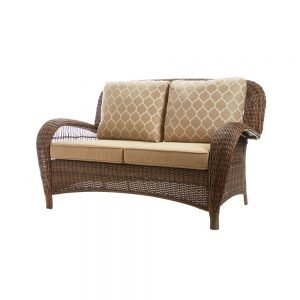 Hampton Bay Beacon Park Wicker Outdoor Loveseat with Toffee Cushions