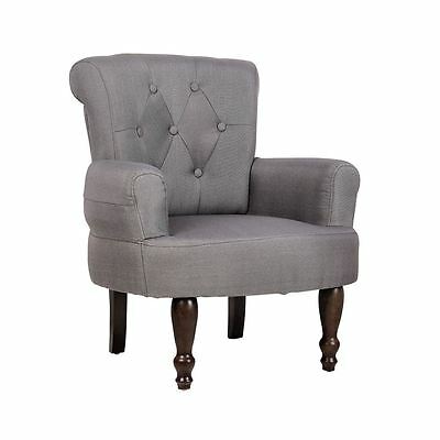 Vintage Chic French Style Wide Armchair Accent Chair Tufted Back Gray Fabric
