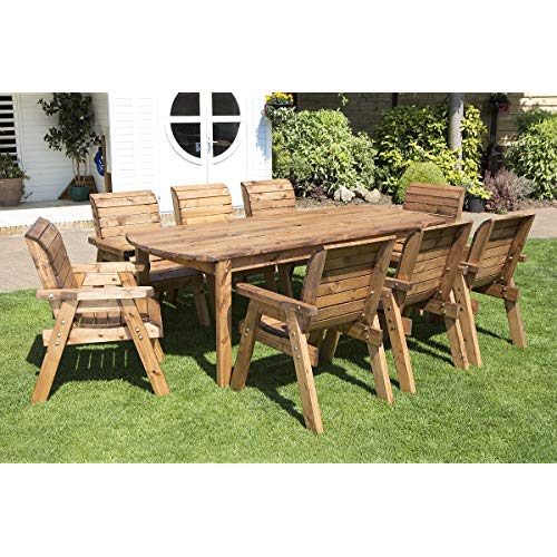Wooden Garden Table and 8 Chairs Dining Set - Outdoor Patio Solid Wood  Garden Furniture