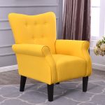 Belleze Modern Accent Chair Roll Arm Linen Living Room Bedroom Wood Leg  (Citrine Yellow) - Traveller Location