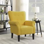 Traveller Location: Belleze Modern Accent Chair Roll Arm Linen Living Room Bedroom  Wood Leg (Citrine Yellow): Kitchen & Dining