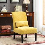 Roundhill Furniture AC160YL Yellow Pisano Chenille Fabric Armless  Contemporary Accent Chair with Matching Kidney Pillow