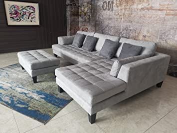 Grey Microfiber Sectional Sofa